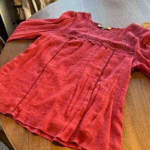 Elegant Red Lace Detail Blouse